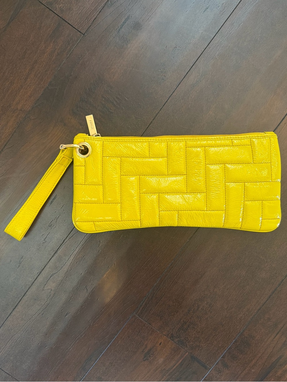 HOBO Bright Yellow Quilted Wristlet with Gold Ring Detail